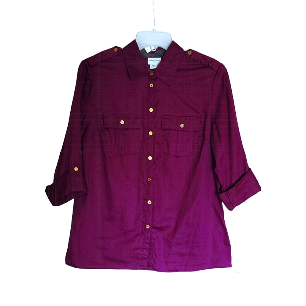 Jaclyn Smith Womens Purple Size M Collared Two Pocket Button Up Top